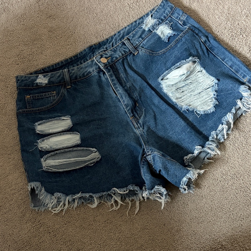 SHEIN Blue Distressed Jean Shorts